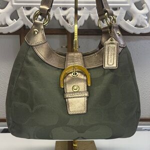 Coach Lynn Olive Green and Gold Hobo Shoulder Bag